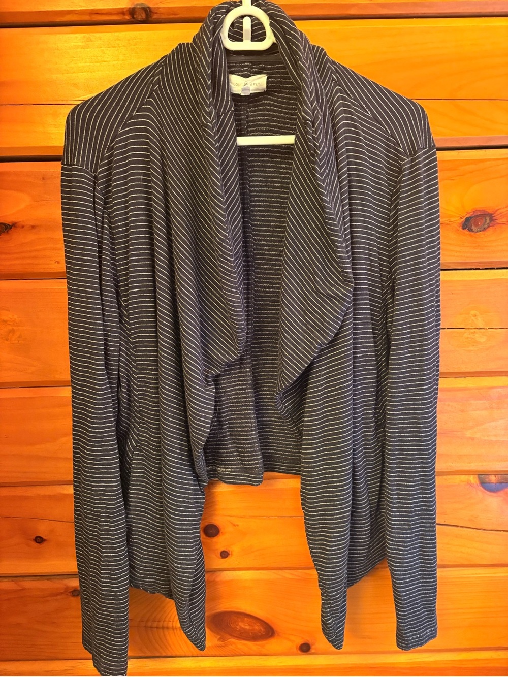 Striped Draped Open-Front Cardigan - Navy